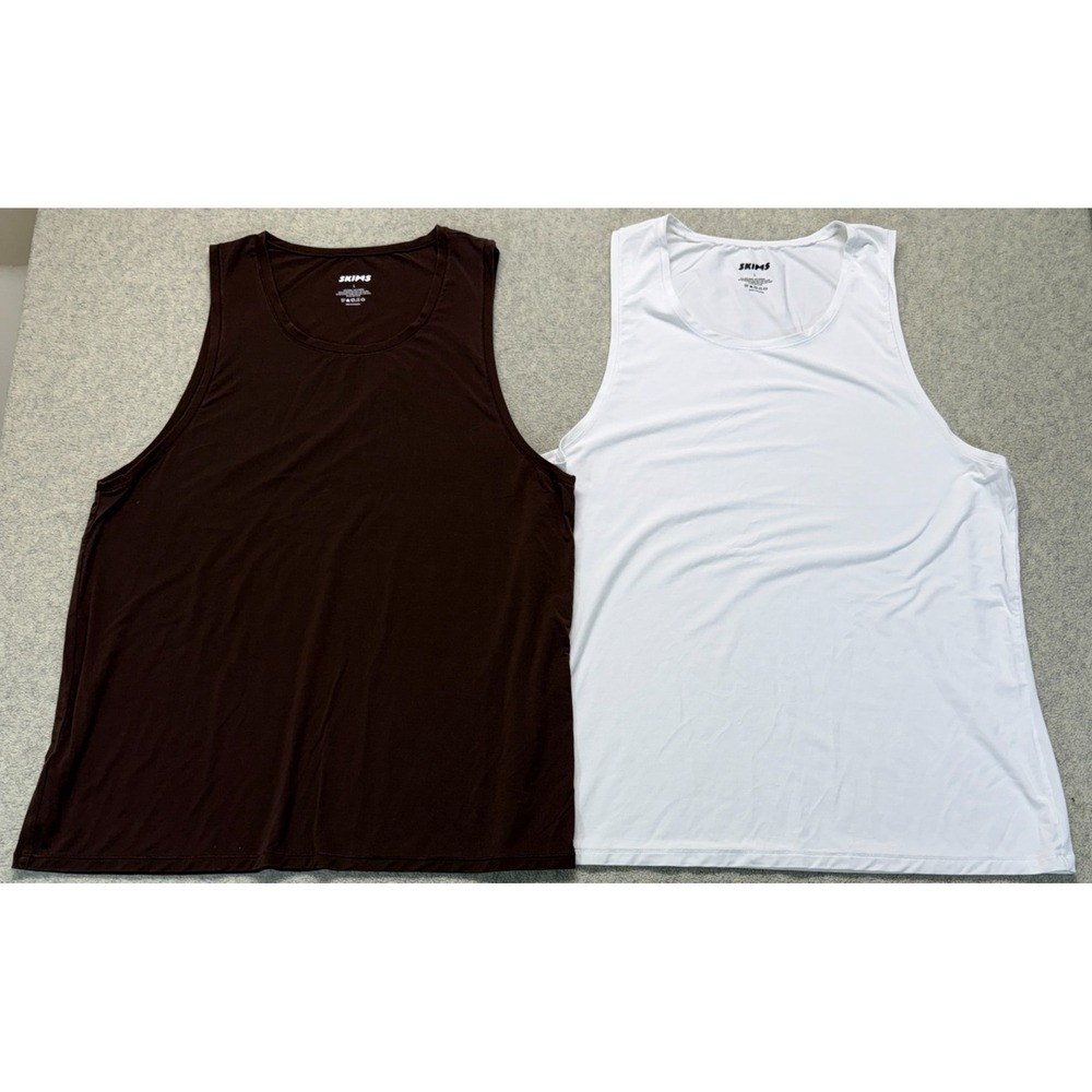 Skims Mens Tank‎ Top Maroon White Stretch Everyday Comfort Crewneck L Lot Of 2